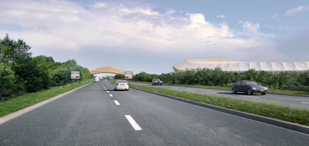 Zaha Hadid Architects completa o projeto do Eco Park na Inglaterra com ponte e edifícios sustentáveis