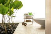 Banheiro com décor zen repleto de plantas